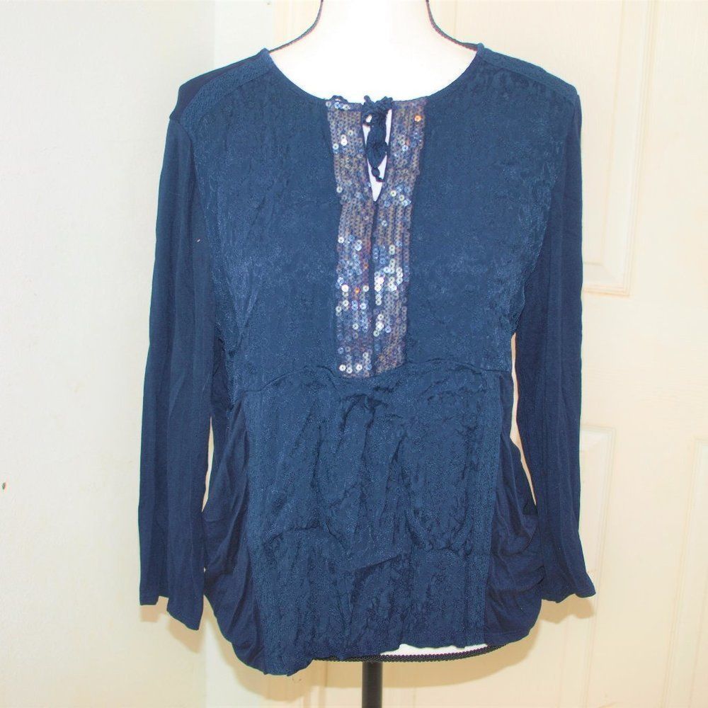 Chico's‎ Blue & Silver Blouse Chico's Size 1
